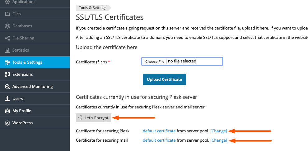 Create SSL Certificate For Plesk Control Panel