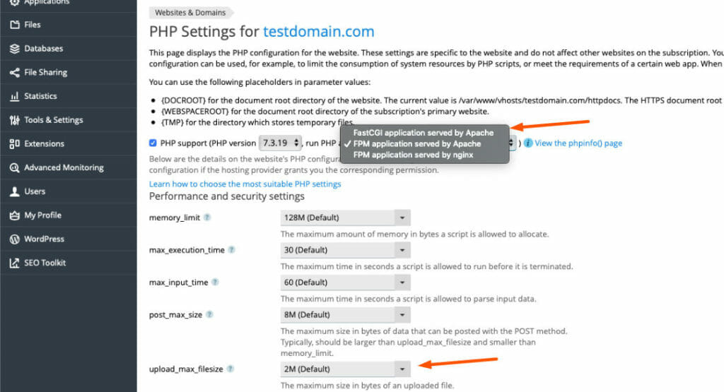 Update PHP Settings For The Domain