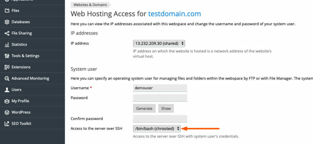 Update Web Hosting Access o Enable SSH Access