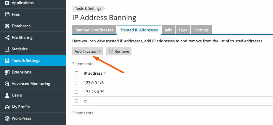 Whitelist IP address in Plesk