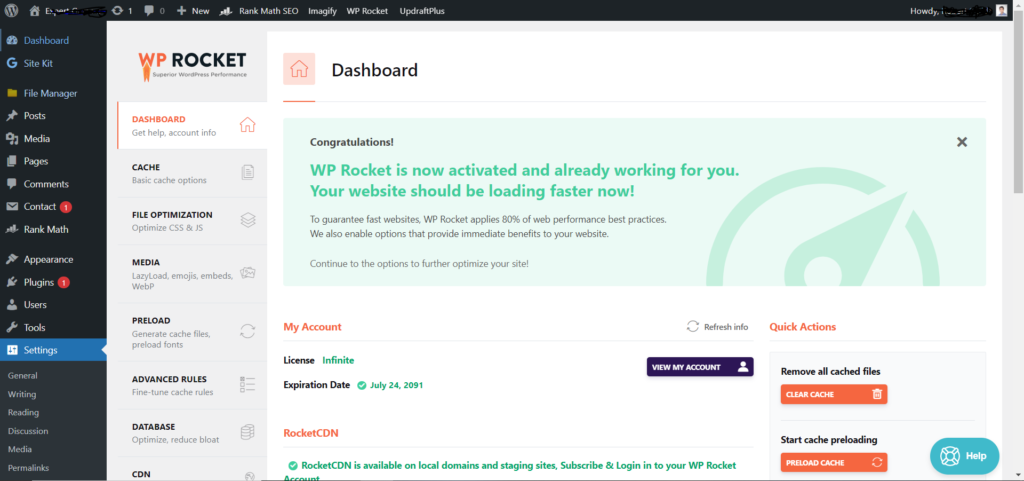 Effective Interface of WP Rocket