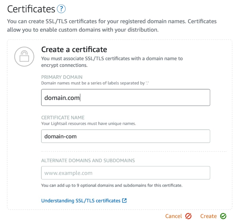 Create SSL Certificate For AWS LightSail Distribution