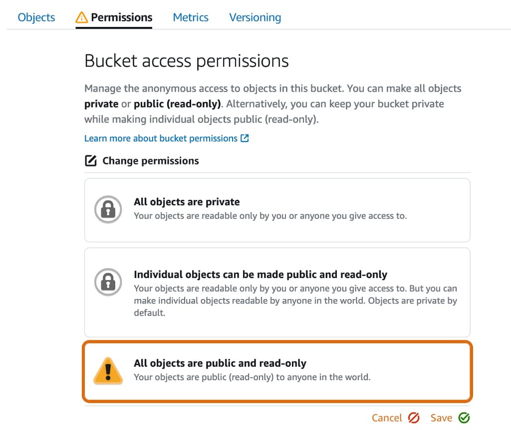 Setup AWS LightSail bucket permissions